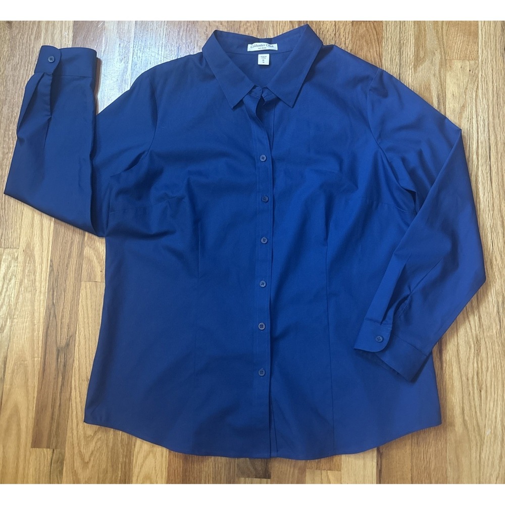 Cold Water Creek XL 16 Woman's Button Up Blouse 100% Cotton Blue Classic